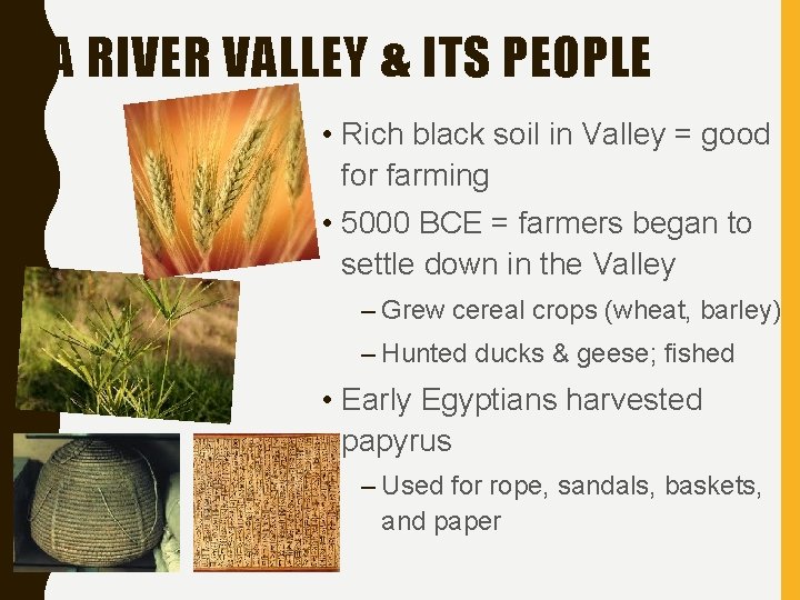 A RIVER VALLEY & ITS PEOPLE • Rich black soil in Valley = good
