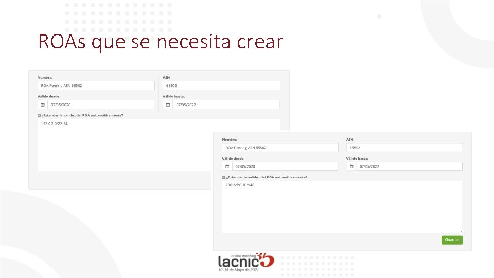 ROAs que se necesita crear 