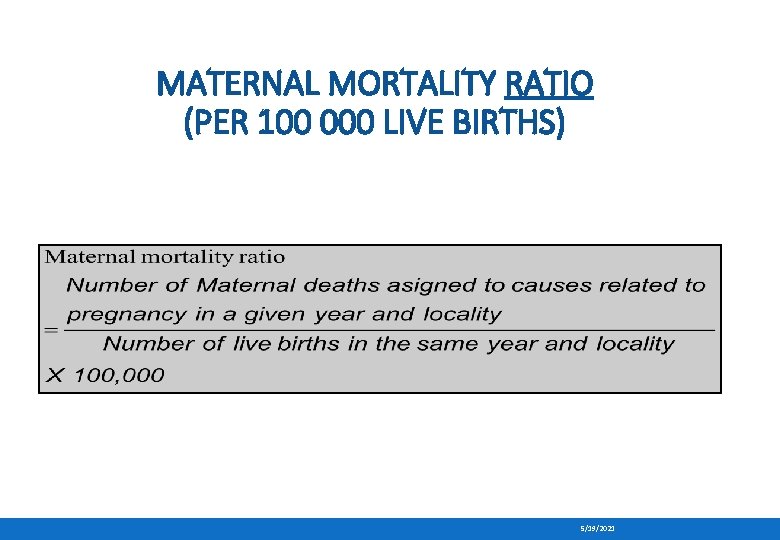 MATERNAL MORTALITY RATIO (PER 100 000 LIVE BIRTHS) 5/19/2021 