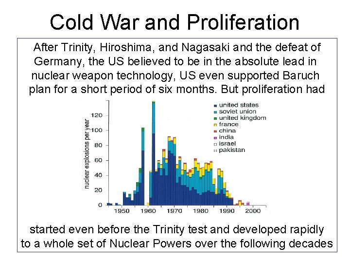 Cold War and Proliferation After Trinity, Hiroshima, and Nagasaki and the defeat of Germany,