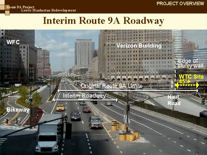 PROJECT OVERVIEW Route 9 A Project Lower Manhattan Redevelopment Interim Route 9 A Roadway
