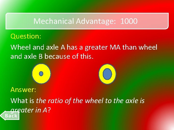 Mechanical Advantage: 1000 Question: Wheel and axle A has a greater MA than wheel