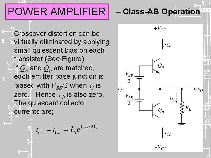POWER AMPLIFIER Crossover distortion can be virtually eliminated by applying small quiescent bias on