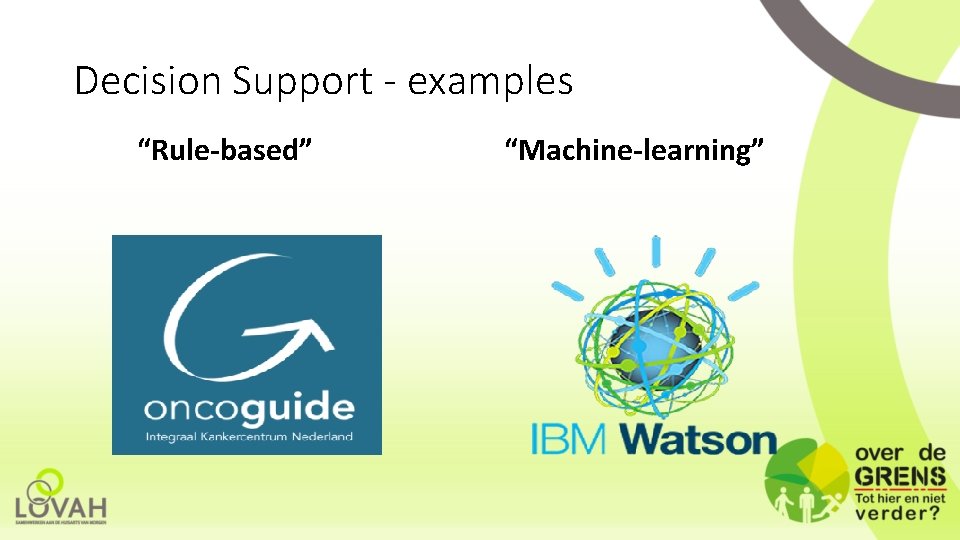 Decision Support - examples “Rule-based” “Machine-learning” 