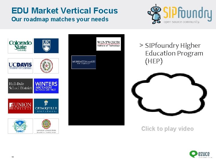 EDU Market Vertical Focus Our roadmap matches your needs > SIPfoundry Higher Education Program
