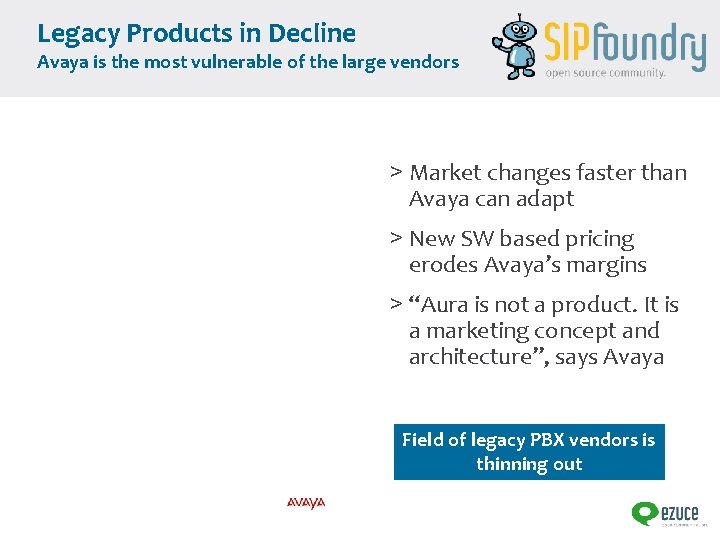 Legacy Products in Decline Avaya is the most vulnerable of the large vendors >