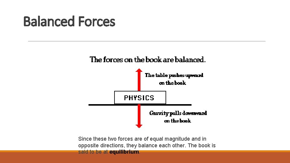 Balanced Forces Since these two forces are of equal magnitude and in opposite directions,