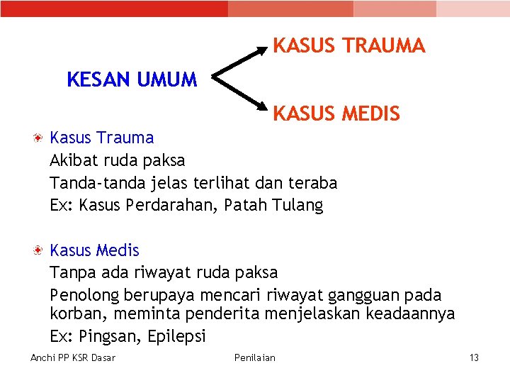 KASUS TRAUMA KESAN UMUM KASUS MEDIS Kasus Trauma Akibat ruda paksa Tanda-tanda jelas terlihat KASUS TRAUMA KESAN UMUM KASUS MEDIS Kasus Trauma Akibat ruda paksa Tanda-tanda jelas terlihat