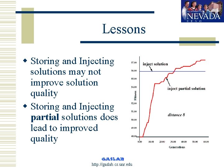 Lessons w Storing and Injecting solutions may not improve solution quality w Storing and