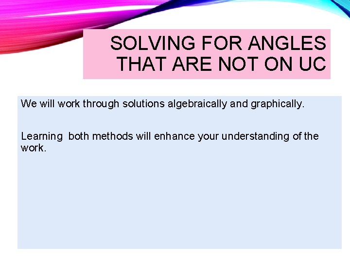 SOLVING FOR ANGLES THAT ARE NOT ON UC We will work through solutions algebraically