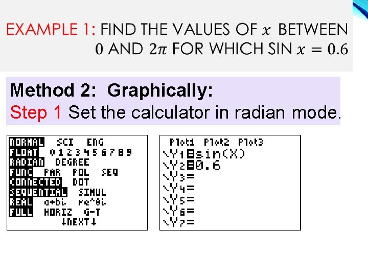 Method 2: Graphically: Step 1 Set the calculator in radian mode. 