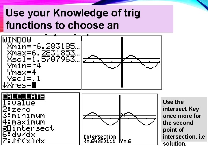 Use your Knowledge of trig functions to choose an appropriate window Use the intersect