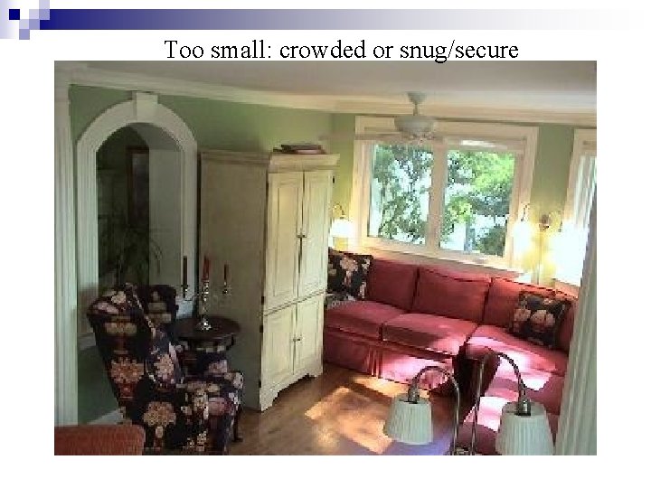 Too small: crowded or snug/secure 