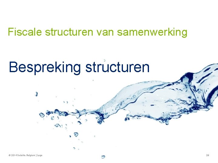 Fiscale structuren van samenwerking Bespreking structuren © 2014 Deloitte Belgium | Laga 29 