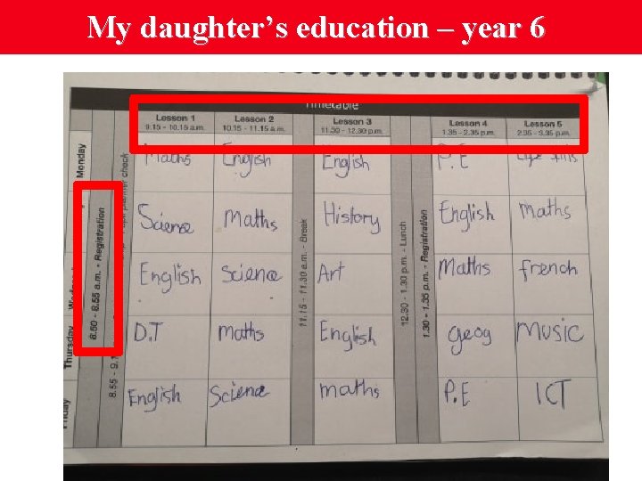 My daughter’s education – year 6 
