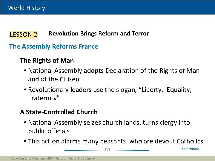 World History LESSON 2 Revolution Brings Reform and Terror The Assembly Reforms France The