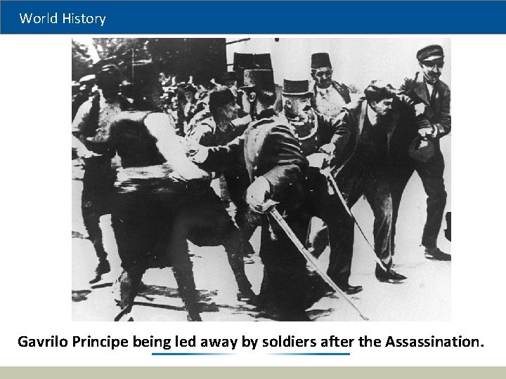 World History Gavrilo Principe being led away by soldiers after the Assassination. 