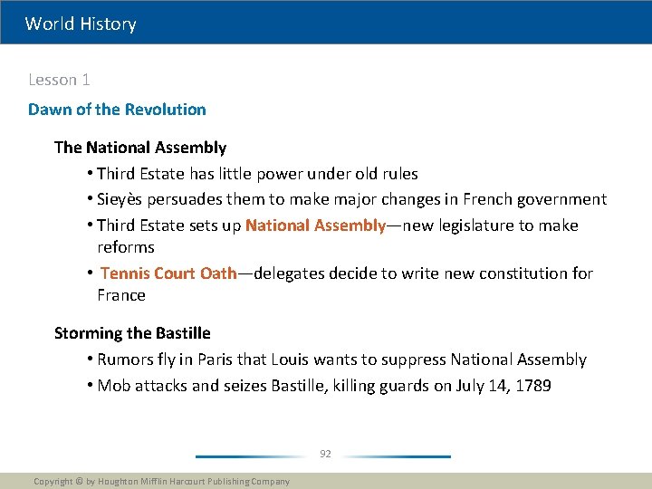 World History Lesson 1 Dawn of the Revolution The National Assembly • Third Estate