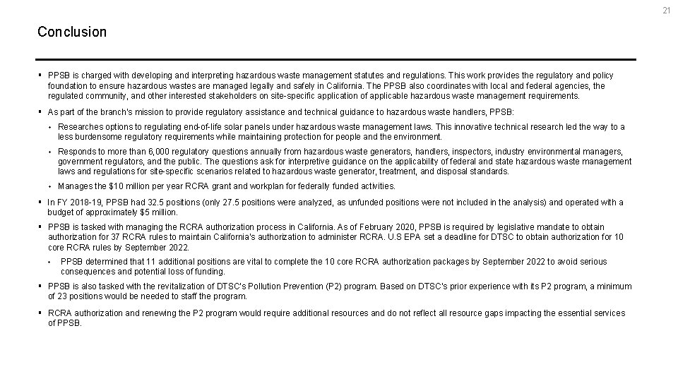 21 Conclusion § PPSB is charged with developing and interpreting hazardous waste management statutes