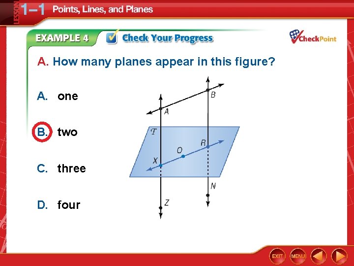 A. How many planes appear in this figure? A. one B. two C. three