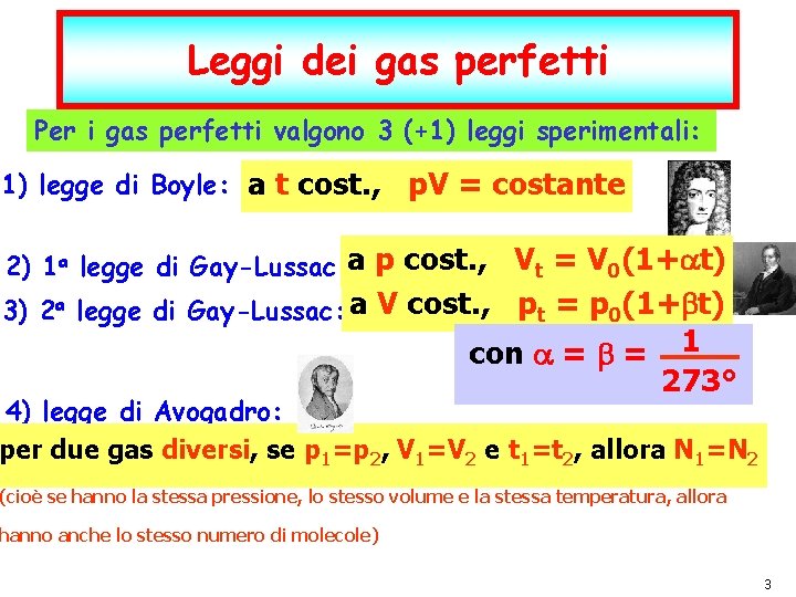 Leggi dei gas perfetti Per i gas perfetti valgono 3 (+1) leggi sperimentali: 1)