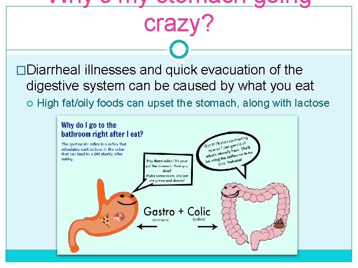 Why’s my stomach going crazy? �Diarrheal illnesses and quick evacuation of the digestive system