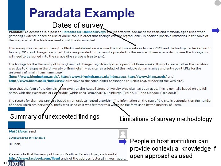 Paradata Example Dates of survey An example of paradata for a blog post on
