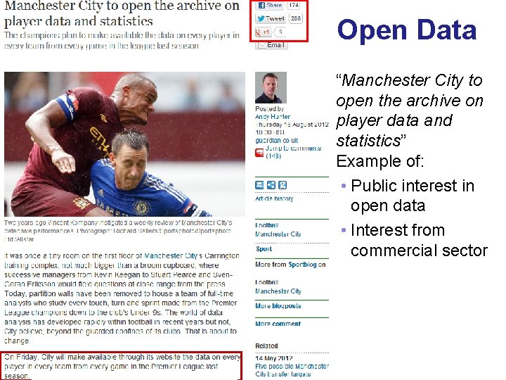 Open Data “Manchester City to open the archive on player data and statistics” Example