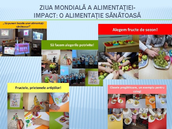 ZIUA MONDIALĂ A ALIMENTAŢIEIIMPACT: O ALIMENTAŢIE SĂNĂTOASĂ 