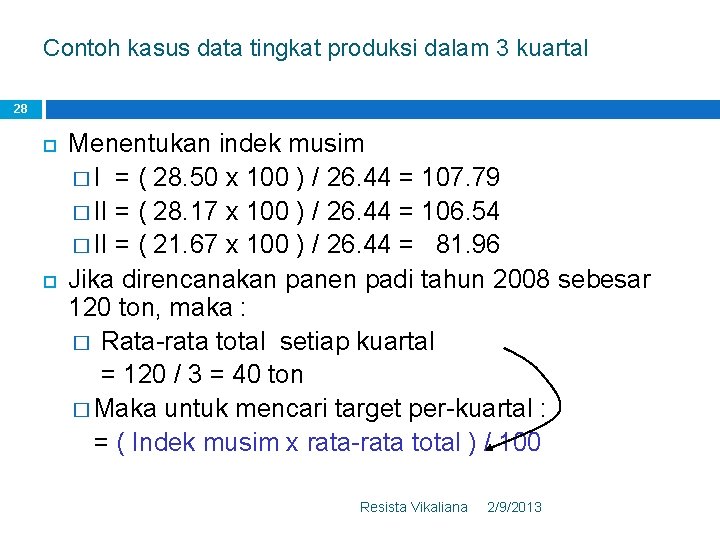 Contoh kasus data tingkat produksi dalam 3 kuartal 28 Menentukan indek musim � I