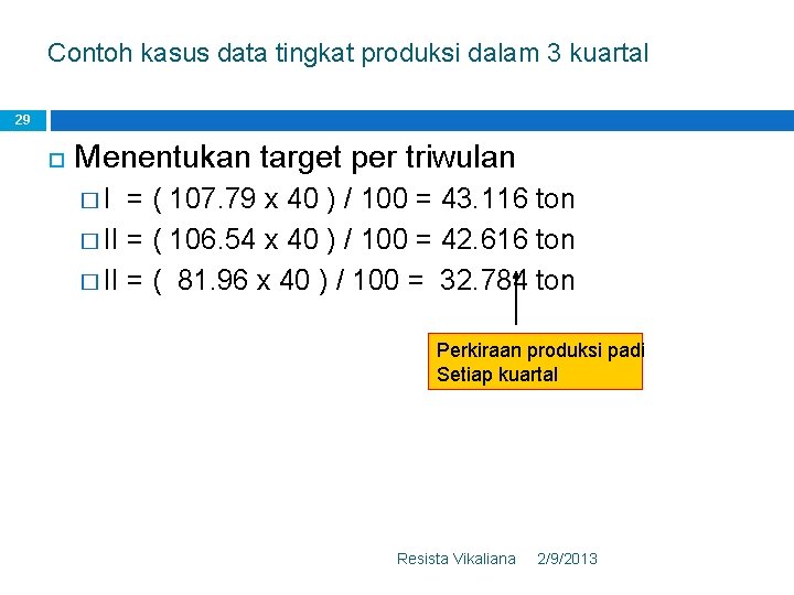 Contoh kasus data tingkat produksi dalam 3 kuartal 29 Menentukan target per triwulan �I