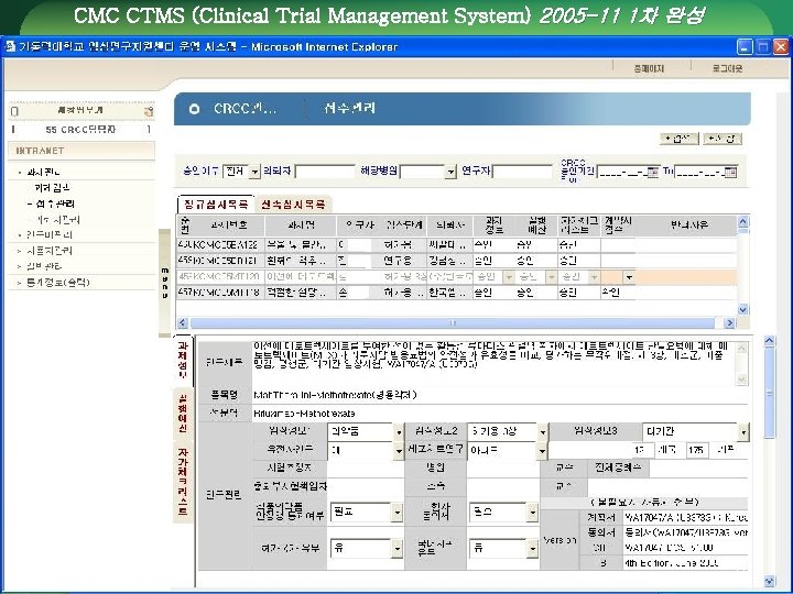 CMC CTMS (Clinical Trial Management System) 2005 -11 1차 완성 72 