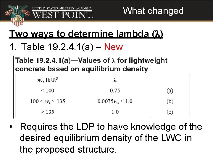 What changed Two ways to determine lambda (l) 1. Table 19. 2. 4. 1(a)