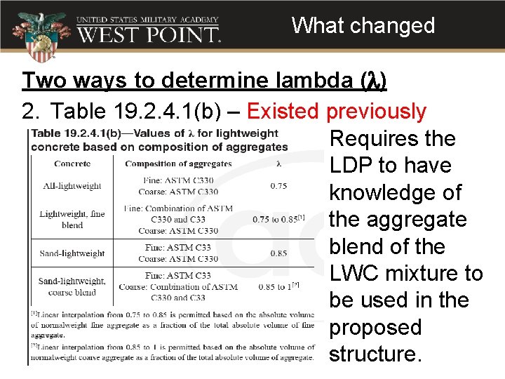 What changed Two ways to determine lambda (l) 2. Table 19. 2. 4. 1(b)