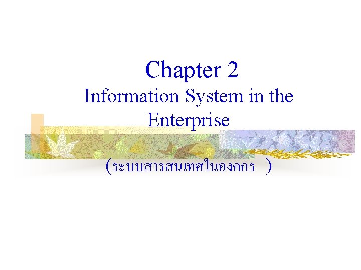 Chapter 2 Information System in the Enterprise (ระบบสารสนเทศในองคกร ) 