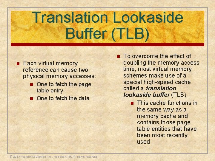 Translation Lookaside Buffer (TLB) n n Each virtual memory reference can cause two physical