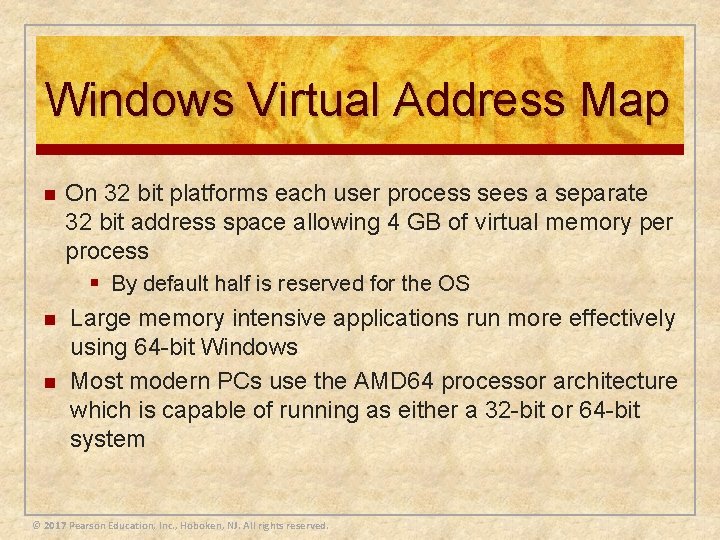 Windows Virtual Address Map n n n On 32 bit platforms each user process