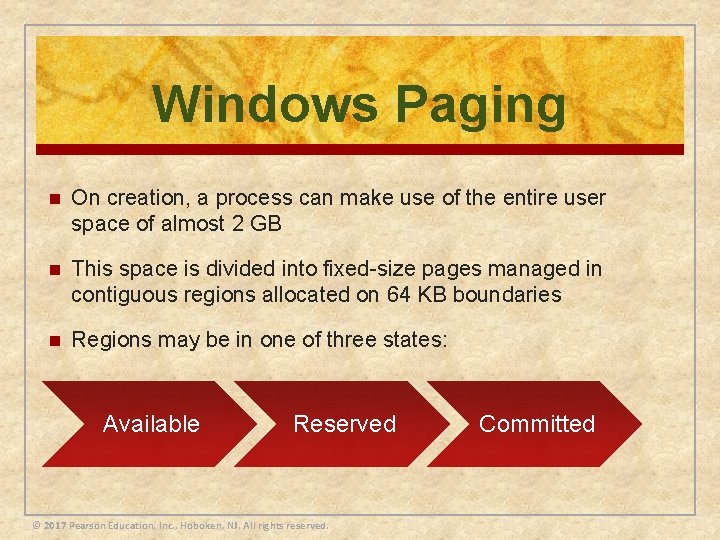 Windows Paging n On creation, a process can make use of the entire user