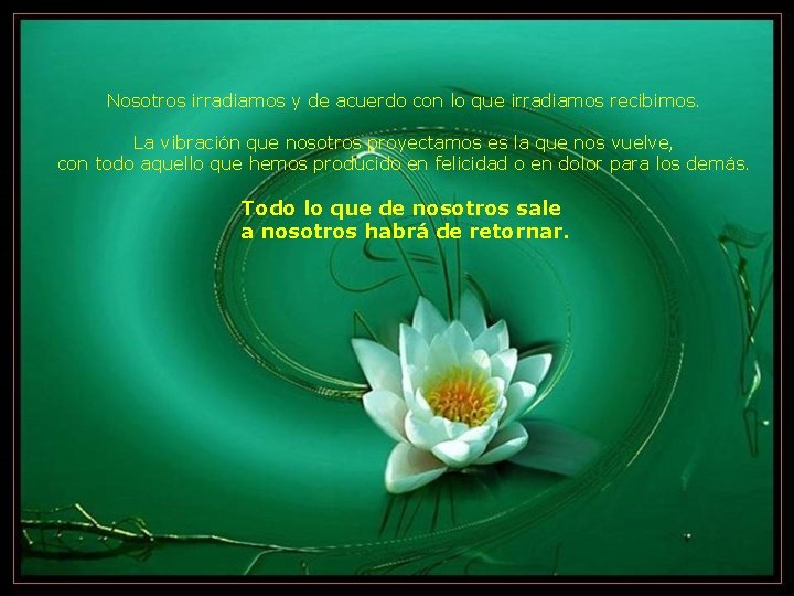 Nosotros irradiamos y de acuerdo con lo que irradiamos recibimos. La vibración que nosotros Nosotros irradiamos y de acuerdo con lo que irradiamos recibimos. La vibración que nosotros