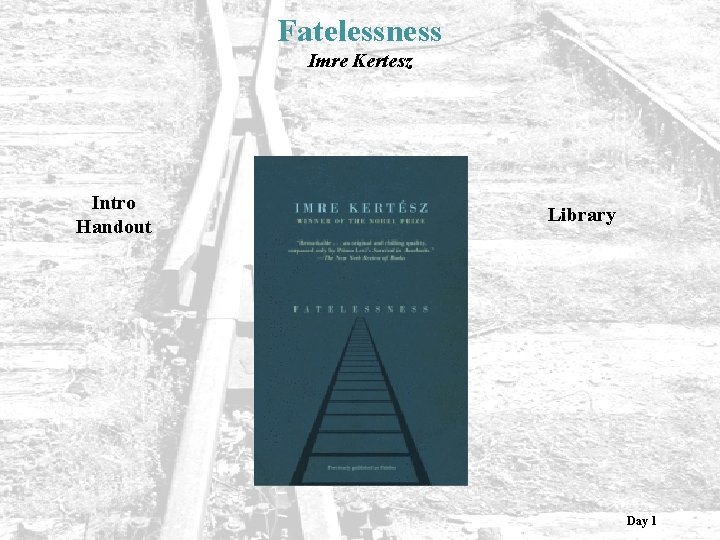 Fatelessness Imre Kertesz Intro Handout Library Day 1 