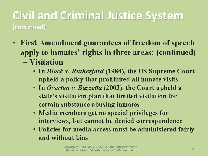 Civil and Criminal Justice System (continued) • First Amendment guarantees of freedom of speech