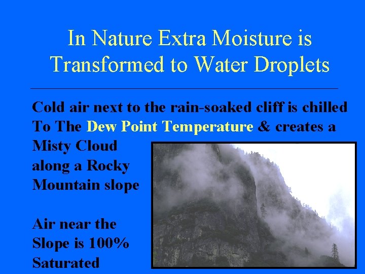 In Nature Extra Moisture is Transformed to Water Droplets Cold air next to the In Nature Extra Moisture is Transformed to Water Droplets Cold air next to the