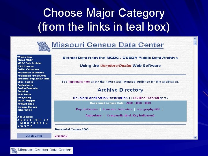 Choose Major Category (from the links in teal box) 
