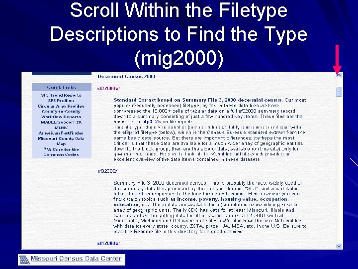 Scroll Within the Filetype Descriptions to Find the Type (mig 2000) 