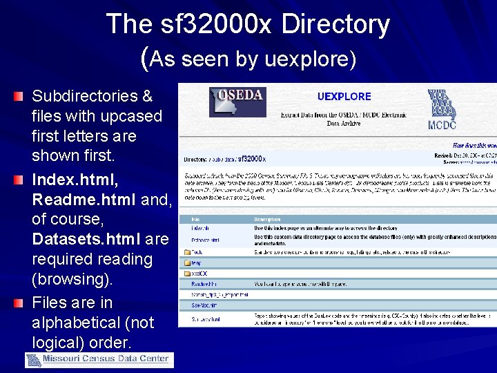 The sf 32000 x Directory (As seen by uexplore) Subdirectories & files with upcased
