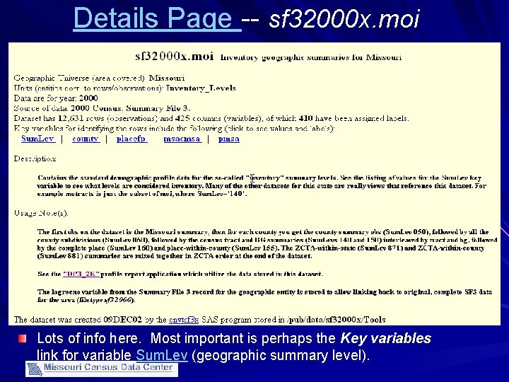 Details Page -- sf 32000 x. moi Lots of info here. Most important is