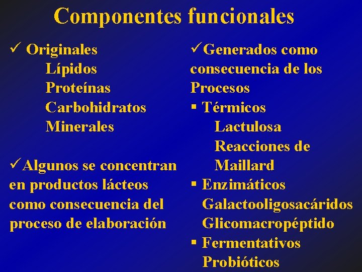 Componentes funcionales üGenerados como consecuencia de los Procesos § Térmicos Lactulosa Reacciones de Maillard