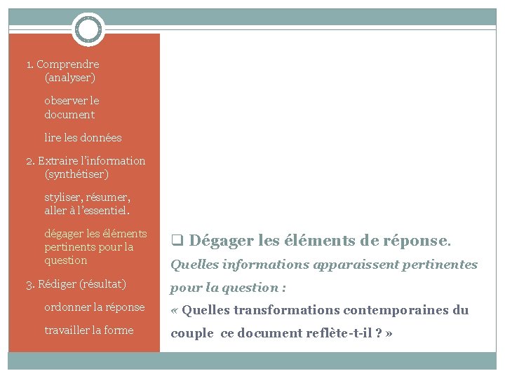 1. Comprendre (analyser) 1. observer le document 2. lire les données 2. Extraire l’information