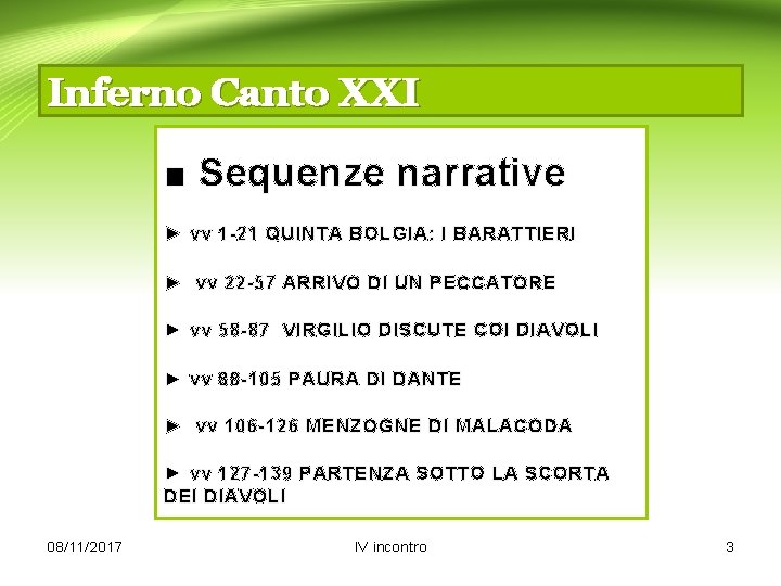 Inferno Canto XXI ■ Sequenze narrative ► vv 1 -21 QUINTA BOLGIA: I BARATTIERI