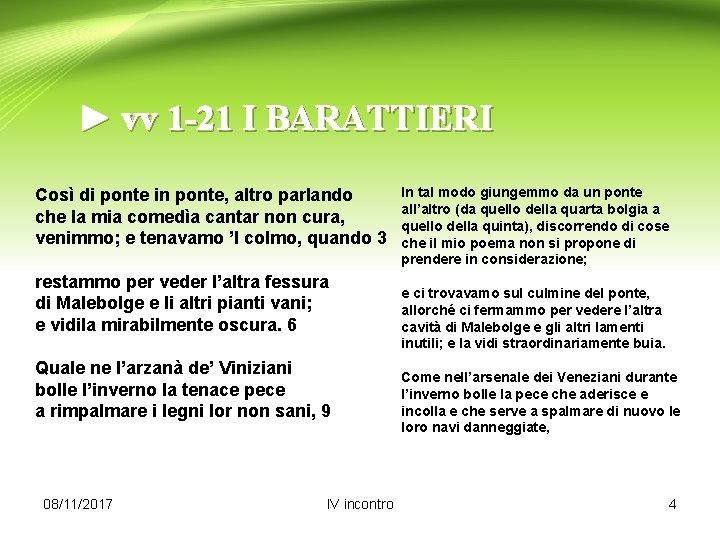 ► vv 1 -21 I BARATTIERI Così di ponte in ponte, altro parlando che